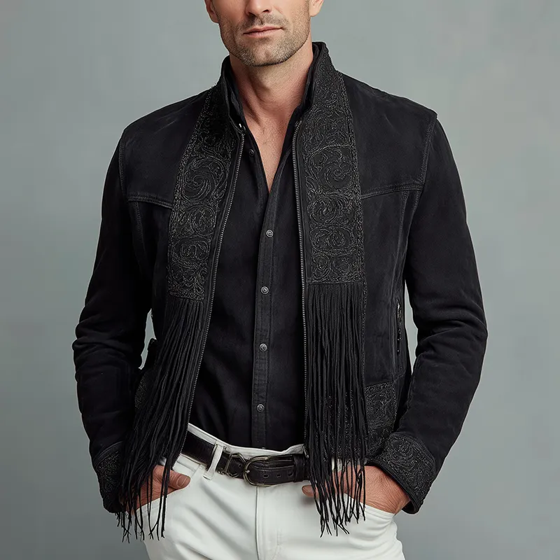 Men's Vintage Exquisite Embroidered Tassel Faux Suede Jacket MTA2724H3P sold by Manly product image thumbnail 2