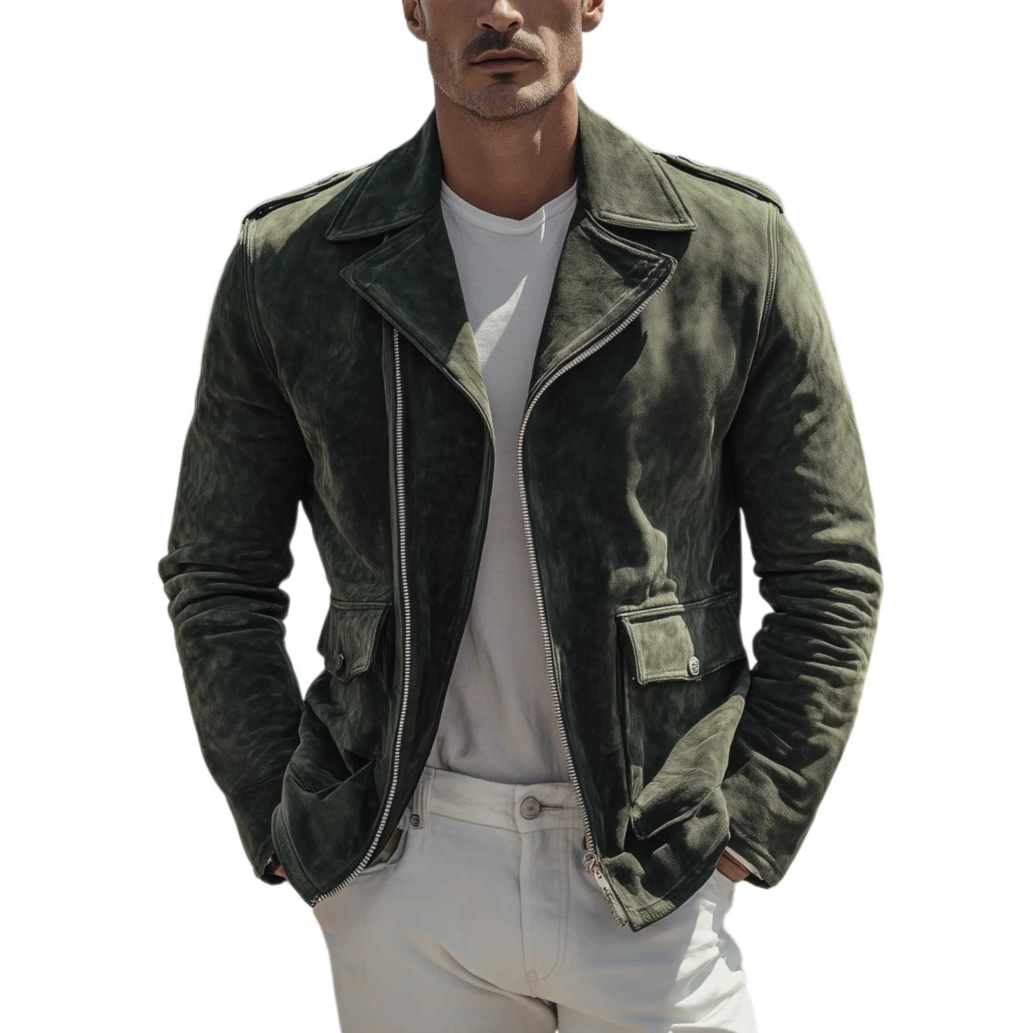 Men's Classic Vintage Lapel Zipper Suede Motorcycle Jacket MTA2747H6K sold by Manly