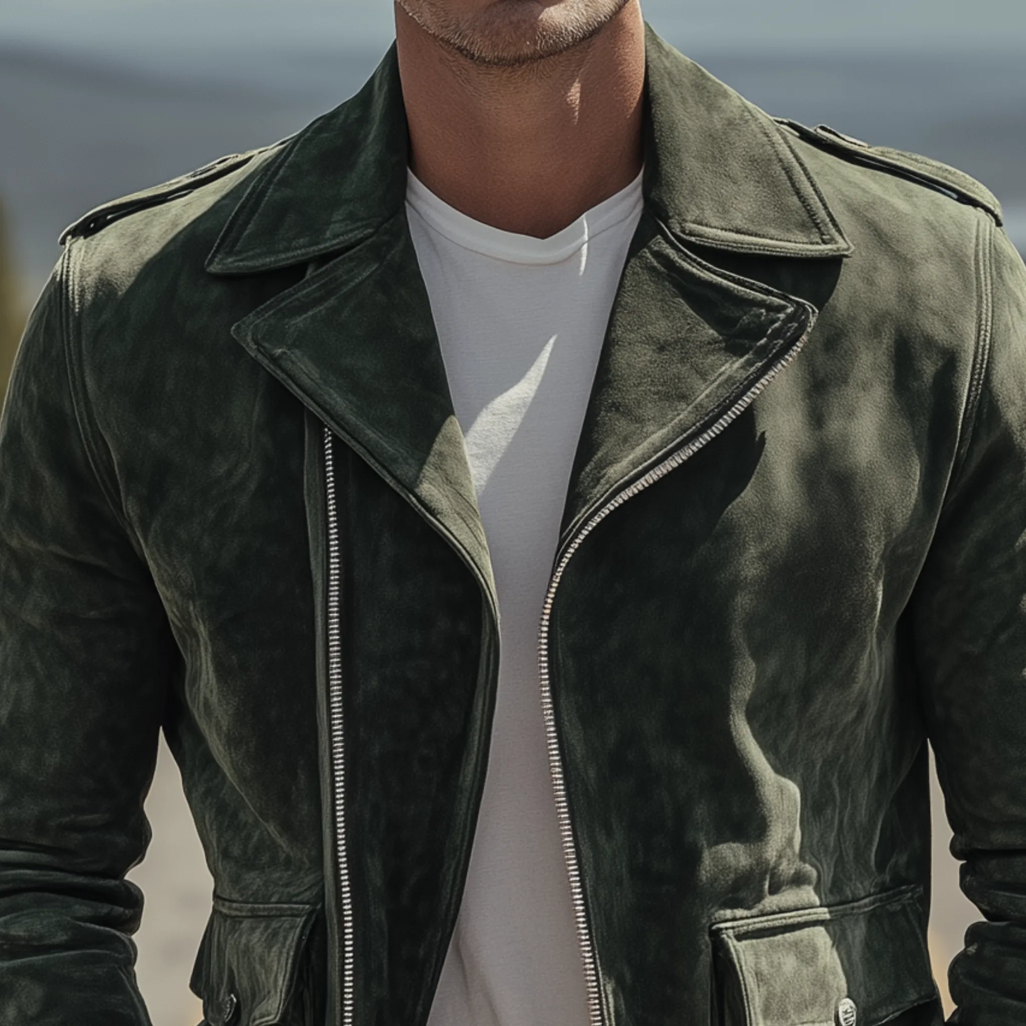 Men's Classic Vintage Lapel Zipper Suede Motorcycle Jacket MTA2747H6K sold by Manly product image thumbnail 4