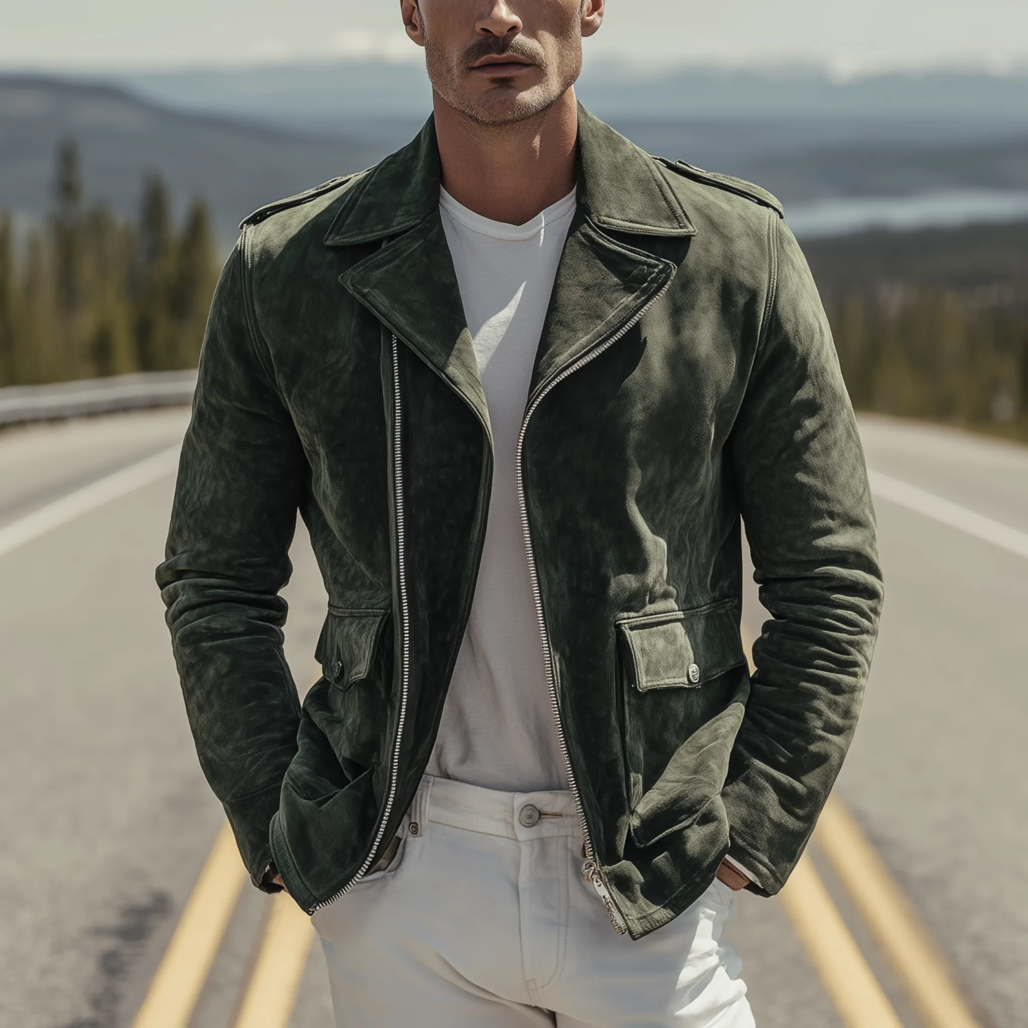 Men's Classic Vintage Lapel Zipper Suede Motorcycle Jacket MTA2747H6K sold by Manly product image thumbnail 2