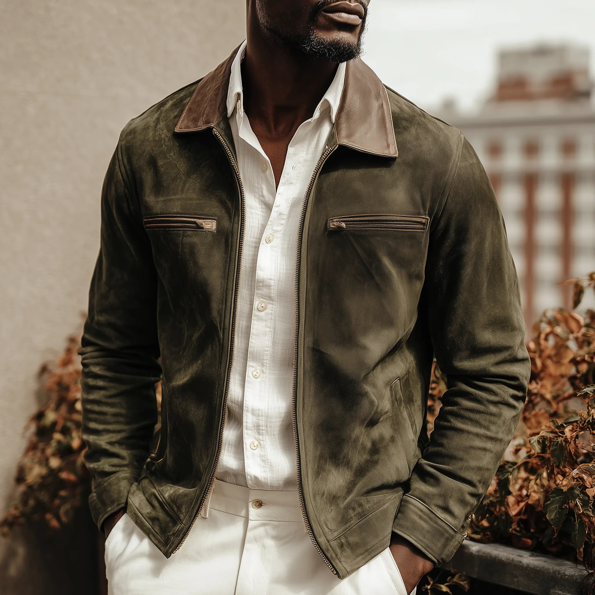 Men's Classic Casual PU Leather Lapel Placket Zipper Suede Jacket MTA2728H2K sold by Manly product image thumbnail 2