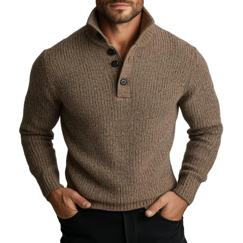 Men's Vintage Solid Color Polo Neck Slim Fit Knit Long Sleeve Pullover Sweater MTA2756H8M sold by Manly
