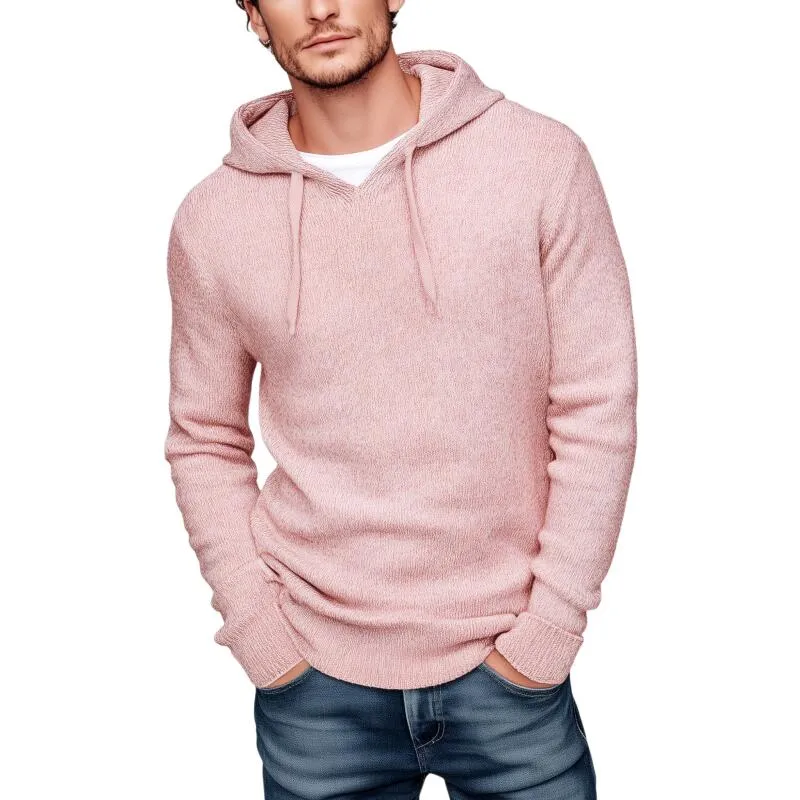 Men's Casual Solid Color Slim Fit Knitted Hooded Pullover Sweater MTA2772H4M sold by Manly