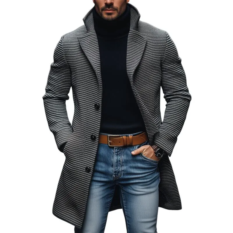 Men's Vintage Wool Blend Houndstooth Notch Lapel Single-breasted Loose Mid-length Coat MTA2524H4M sold by Manly