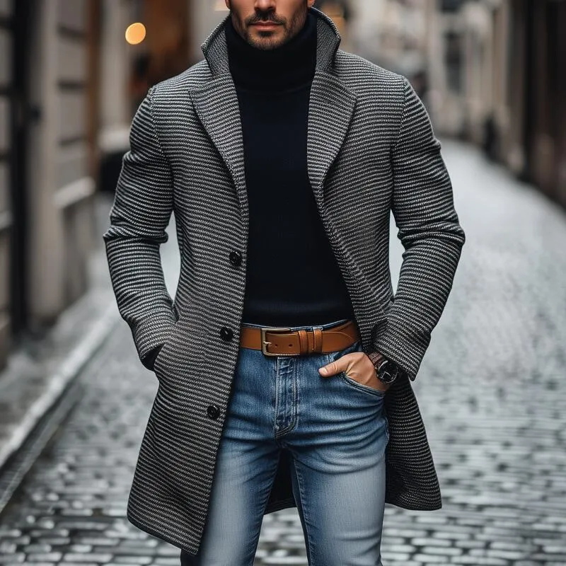 Men's Vintage Wool Blend Houndstooth Notch Lapel Single-breasted Loose Mid-length Coat MTA2524H4M sold by Manly product image thumbnail 2