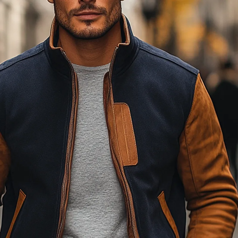 Men's Contrasting Faux Suede Stand Collar Jacket MTA2629H5X sold by Manly product image thumbnail 3