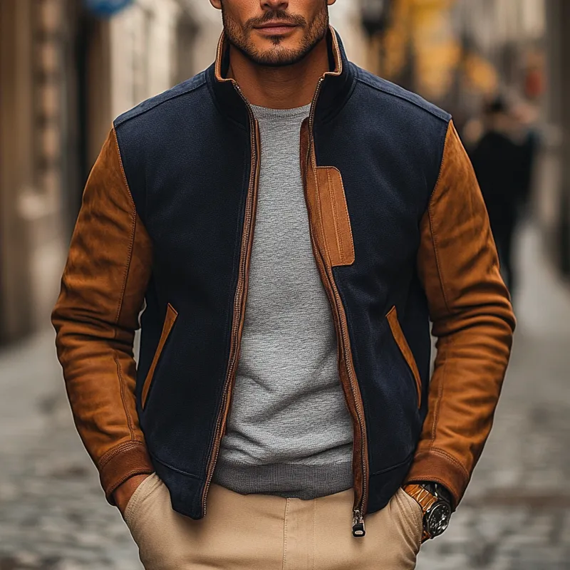 Men's Contrasting Faux Suede Stand Collar Jacket MTA2629H5X sold by Manly product image thumbnail 2