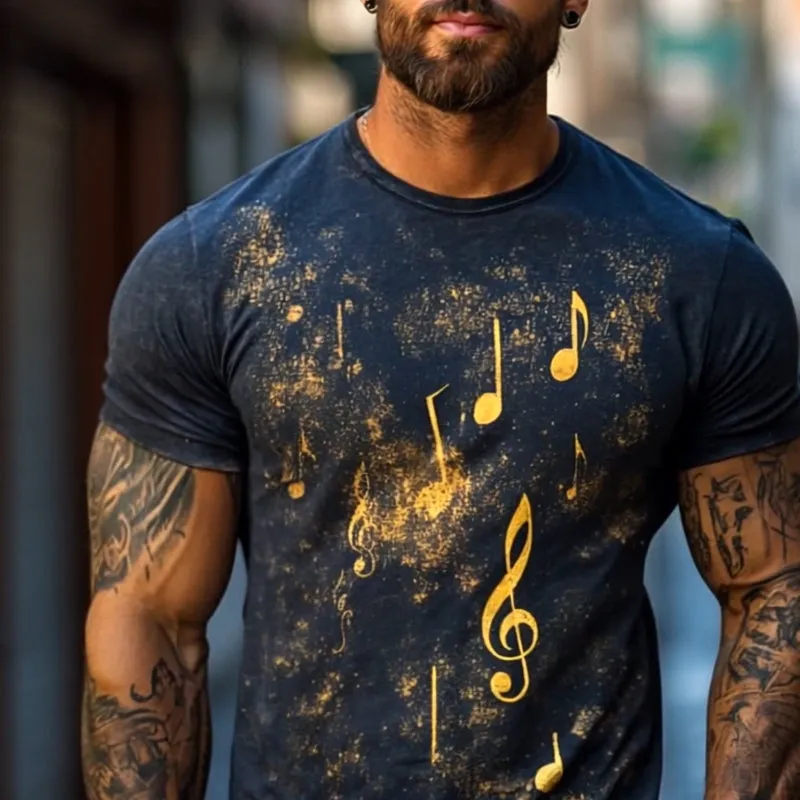 Men's Retro Casual Explosion Note Printed Round Neck Short Sleeve T-shirt MTA1570D9TO sold by Manly product image thumbnail 4
