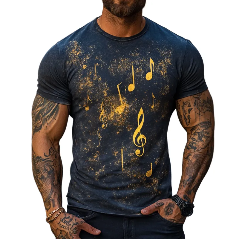 Men's Retro Casual Explosion Note Printed Round Neck Short Sleeve T-shirt MTA1570D9TO sold by Manly