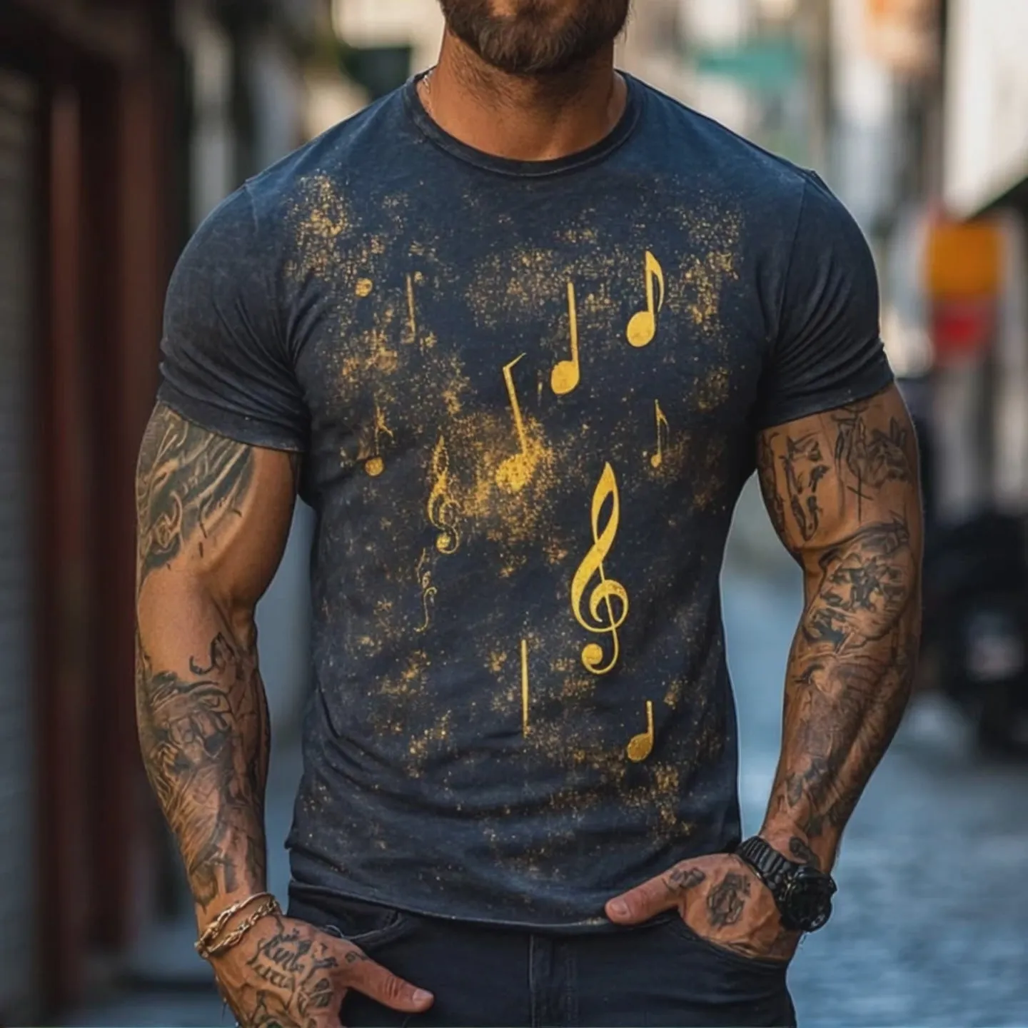 Men's Retro Casual Explosion Note Printed Round Neck Short Sleeve T-shirt MTA1570D9TO sold by Manly product image thumbnail 2