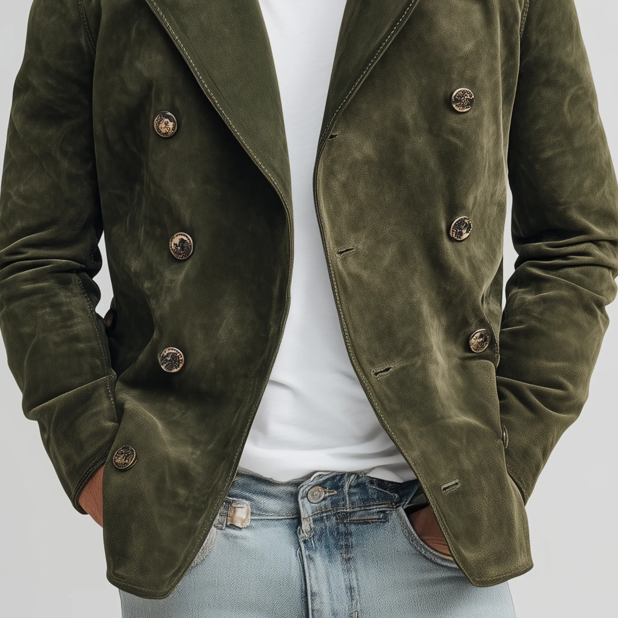 Men's Classic Casual Lapel Suede Double Breasted Jacket MTA2666H1K sold by Manly product image thumbnail 5