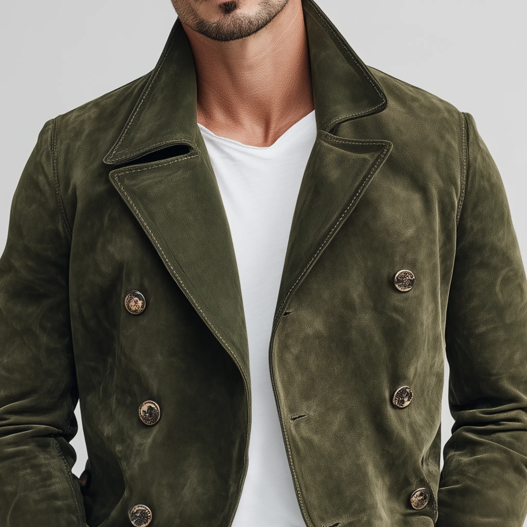 Men's Classic Casual Lapel Suede Double Breasted Jacket MTA2666H1K sold by Manly product image thumbnail 4