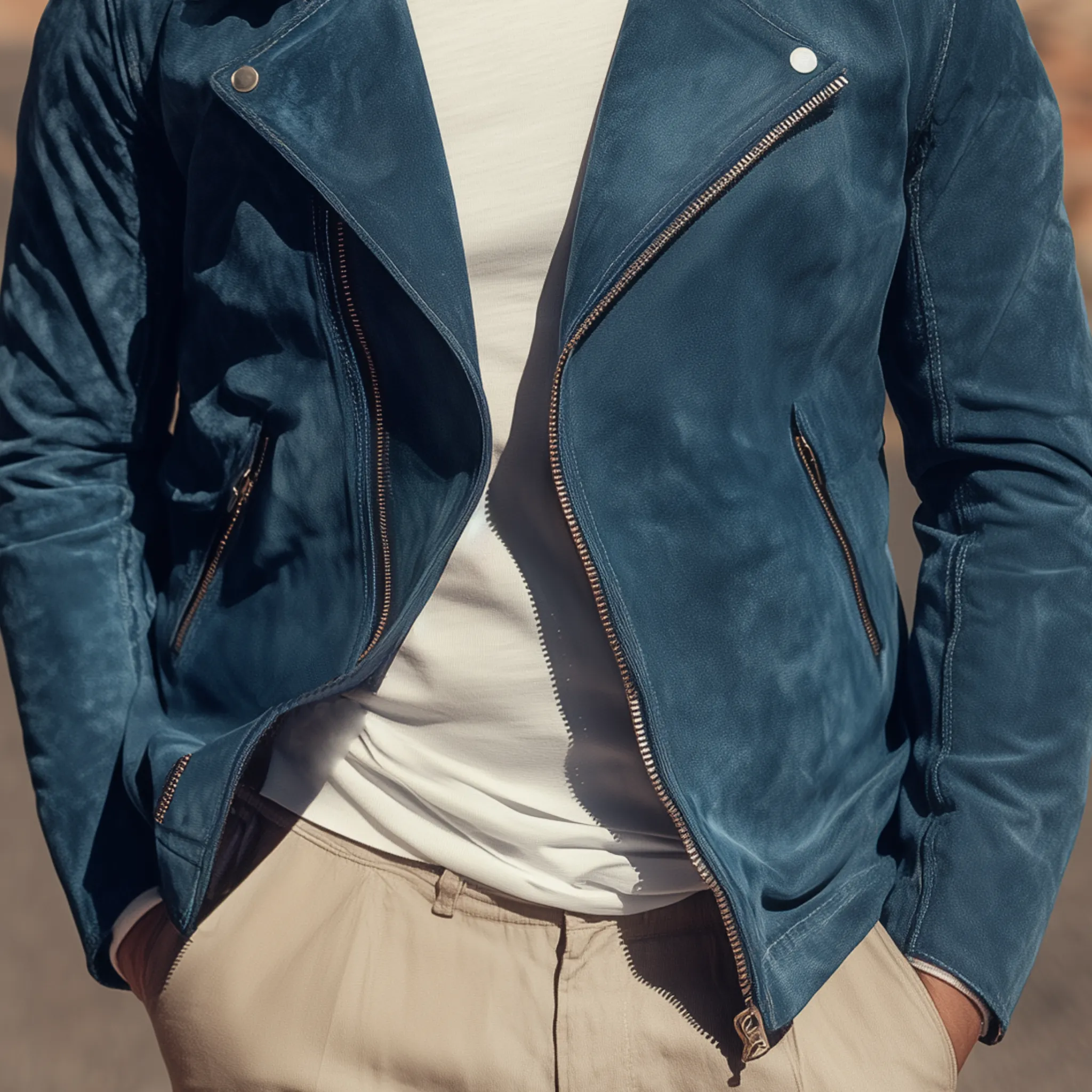 Men's Classic Casual Lapel Suede Zip-Up Motorcycle Jacket MTA2536H3K sold by Manly product image thumbnail 5