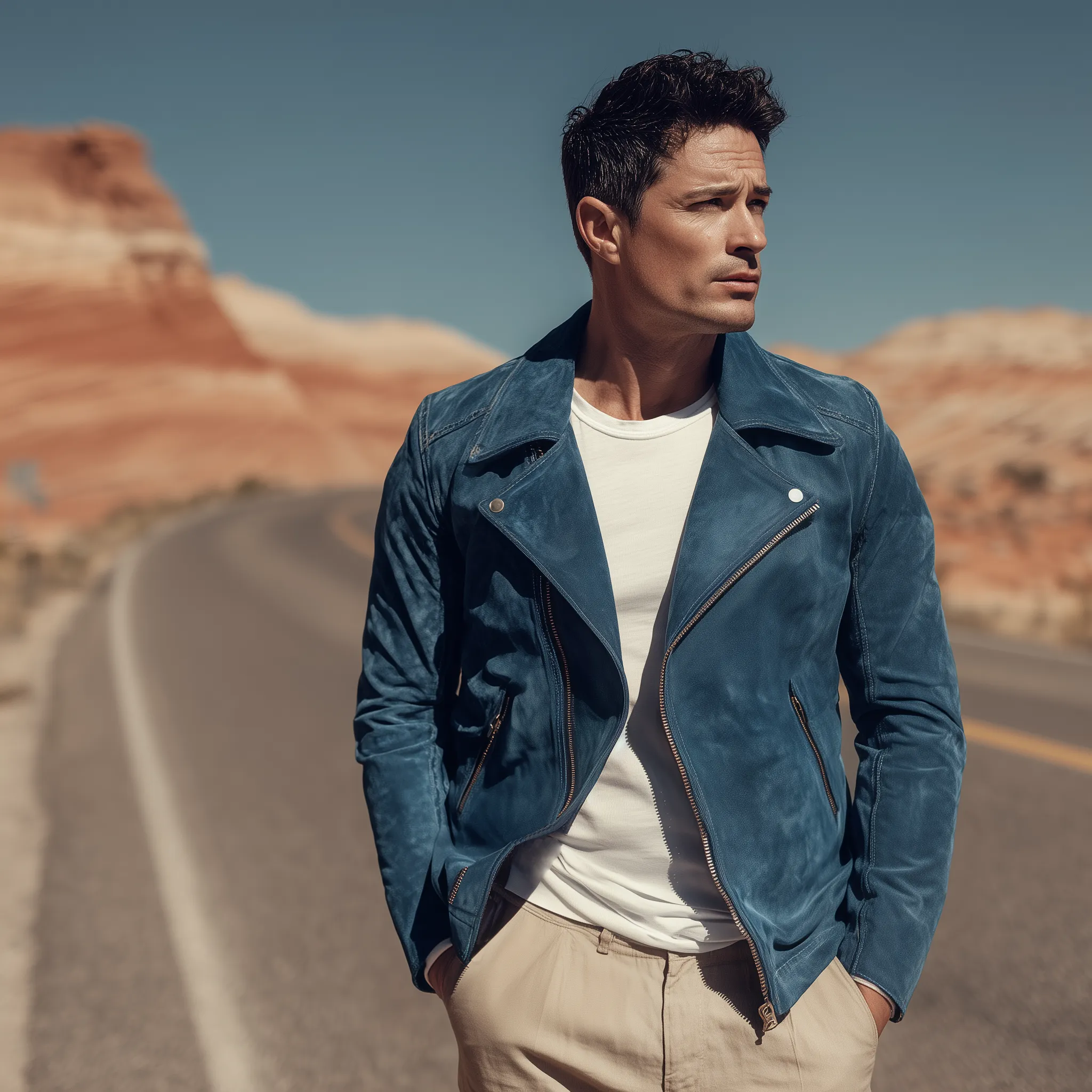 Men's Classic Casual Lapel Suede Zip-Up Motorcycle Jacket MTA2536H3K sold by Manly product image thumbnail 3