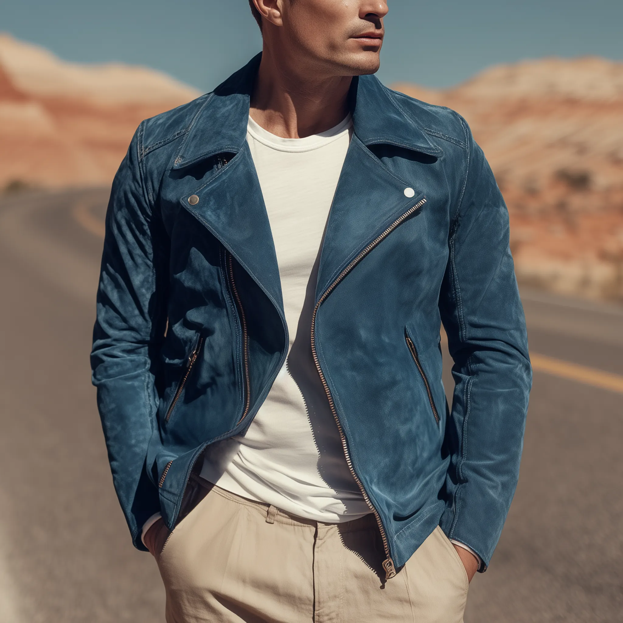 Men's Classic Casual Lapel Suede Zip-Up Motorcycle Jacket MTA2536H3K sold by Manly product image thumbnail 2