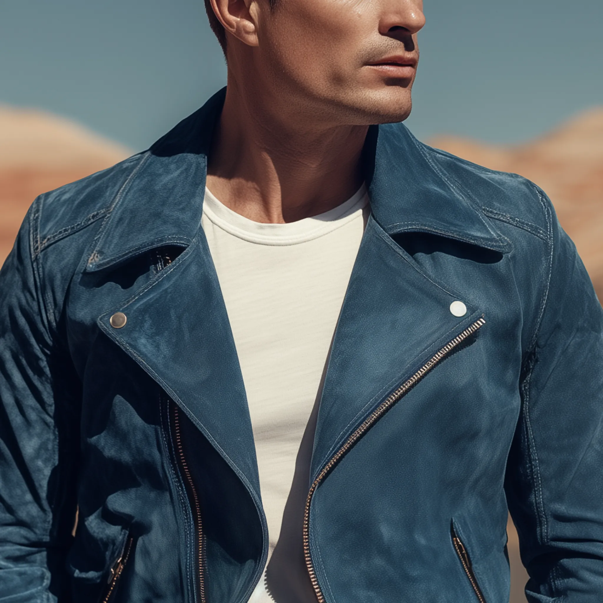 Men's Classic Casual Lapel Suede Zip-Up Motorcycle Jacket MTA2536H3K sold by Manly product image thumbnail 4