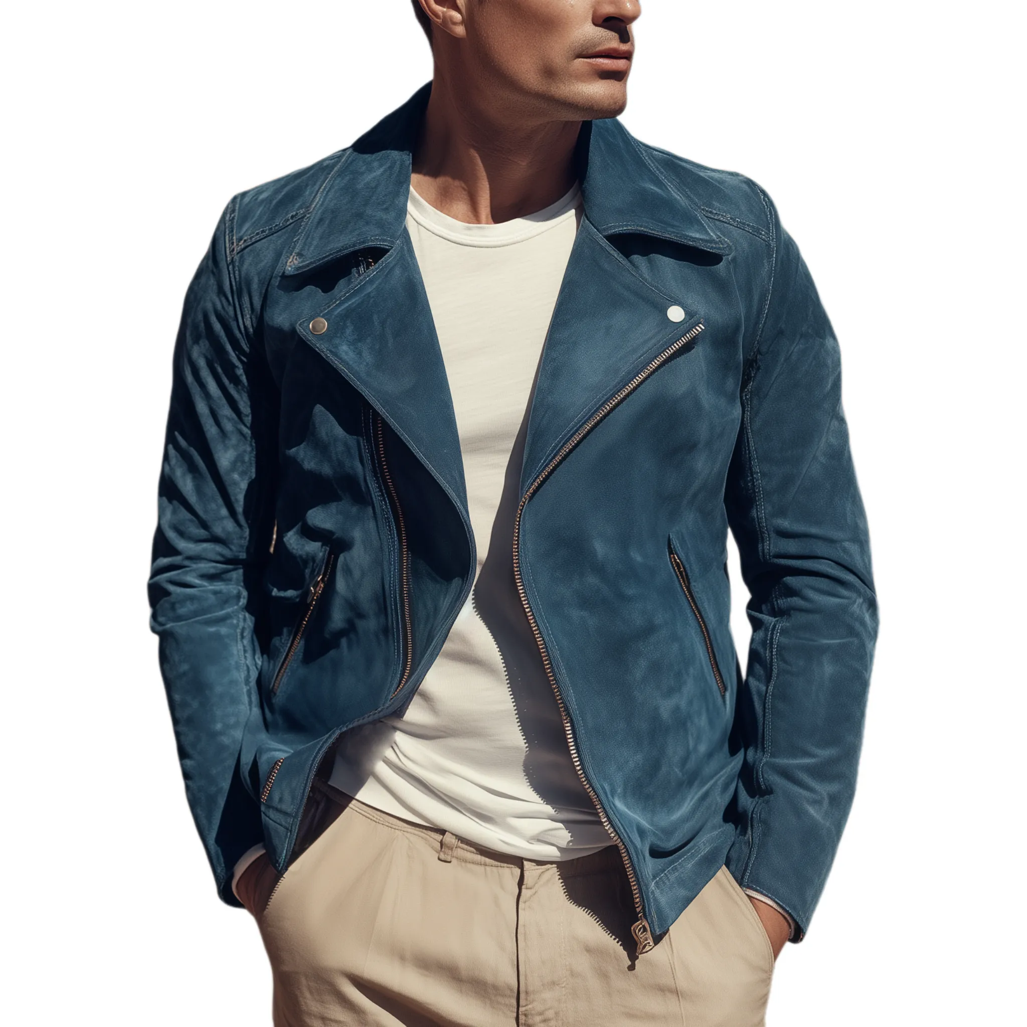 Men's Classic Casual Lapel Suede Zip-Up Motorcycle Jacket MTA2536H3K sold by Manly