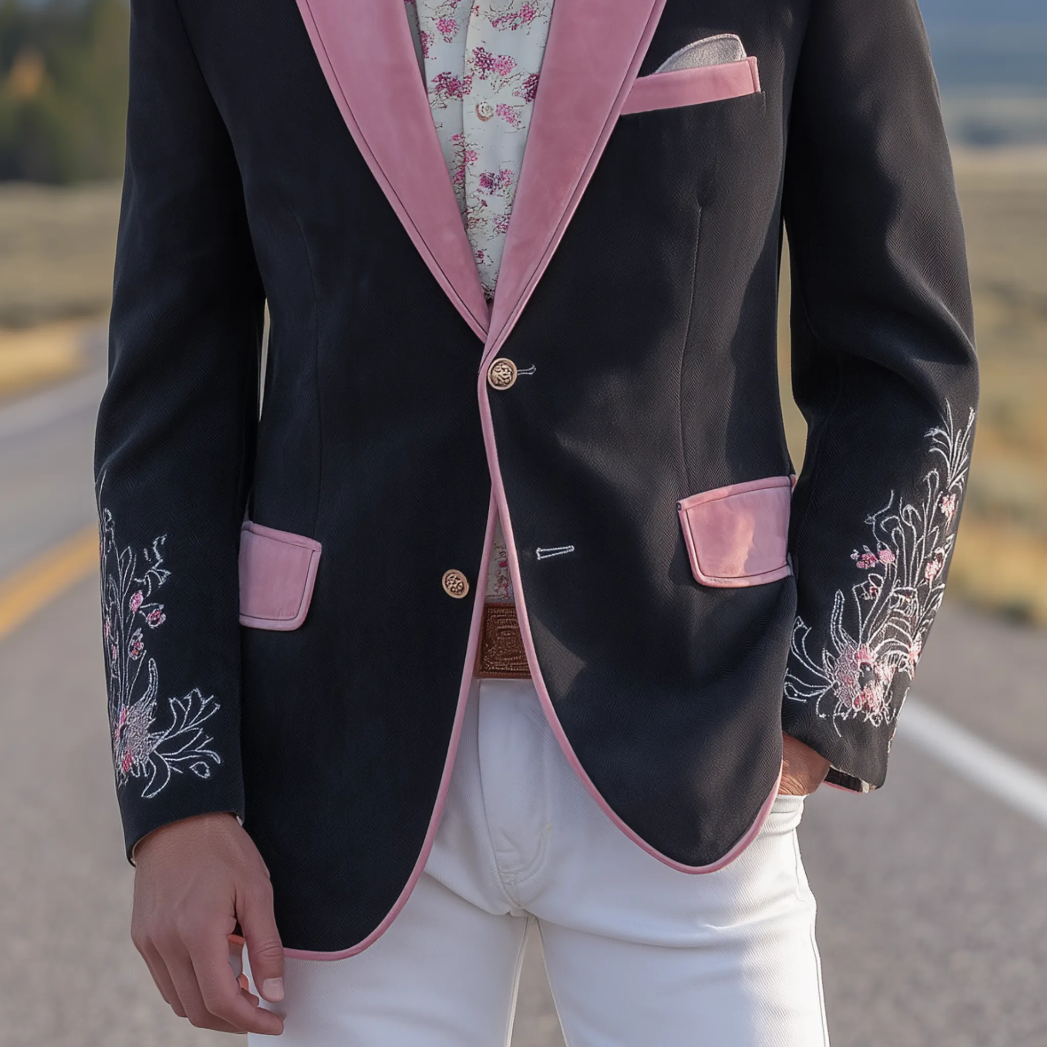 Men's Classic Retro Western Style Pink Suede And Cotton Blend Embroidered Single-breasted Blazer MTA2652H0K sold by Manly product image thumbnail 5