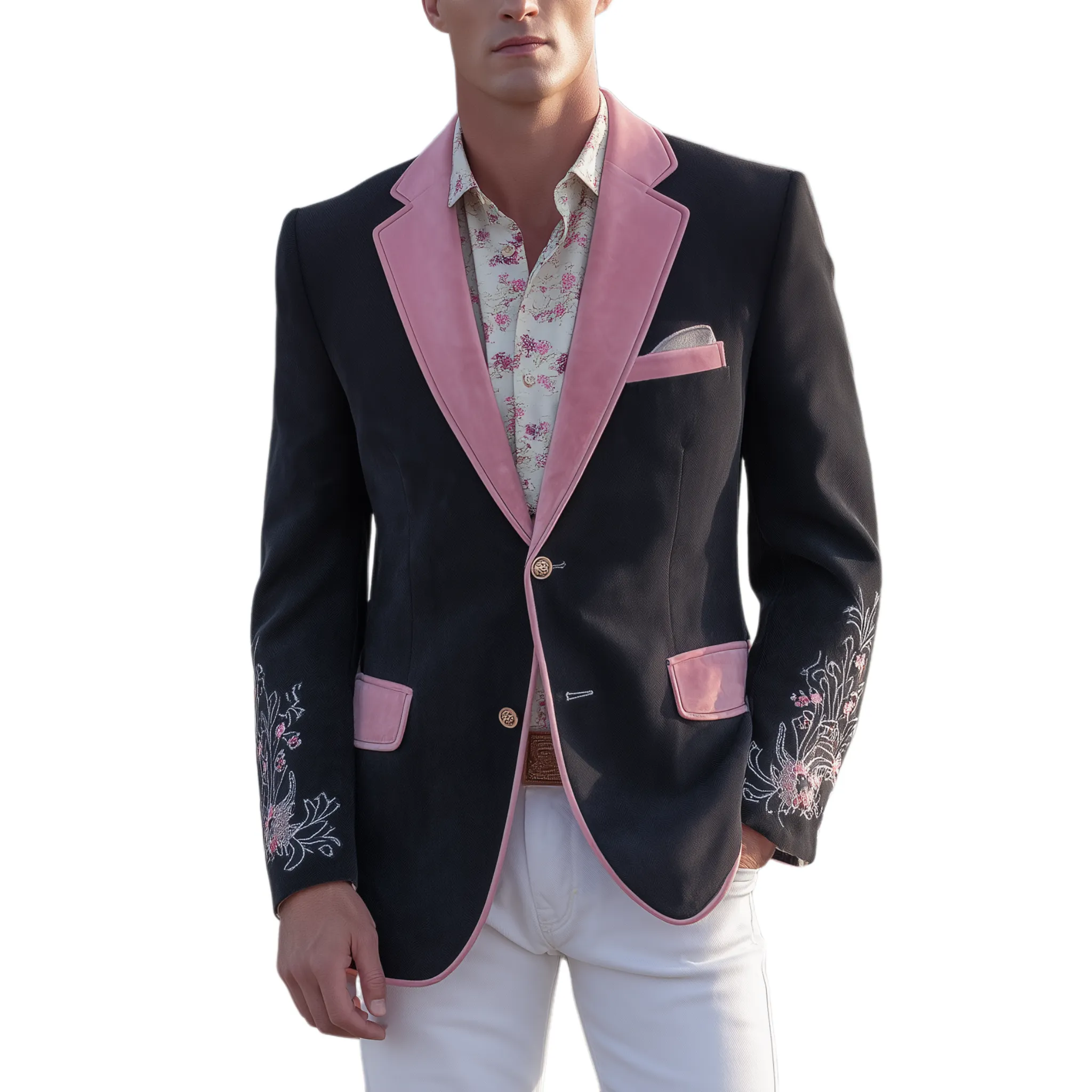 Men's Classic Retro Western Style Pink Suede And Cotton Blend Embroidered Single-breasted Blazer MTA2652H0K sold by Manly