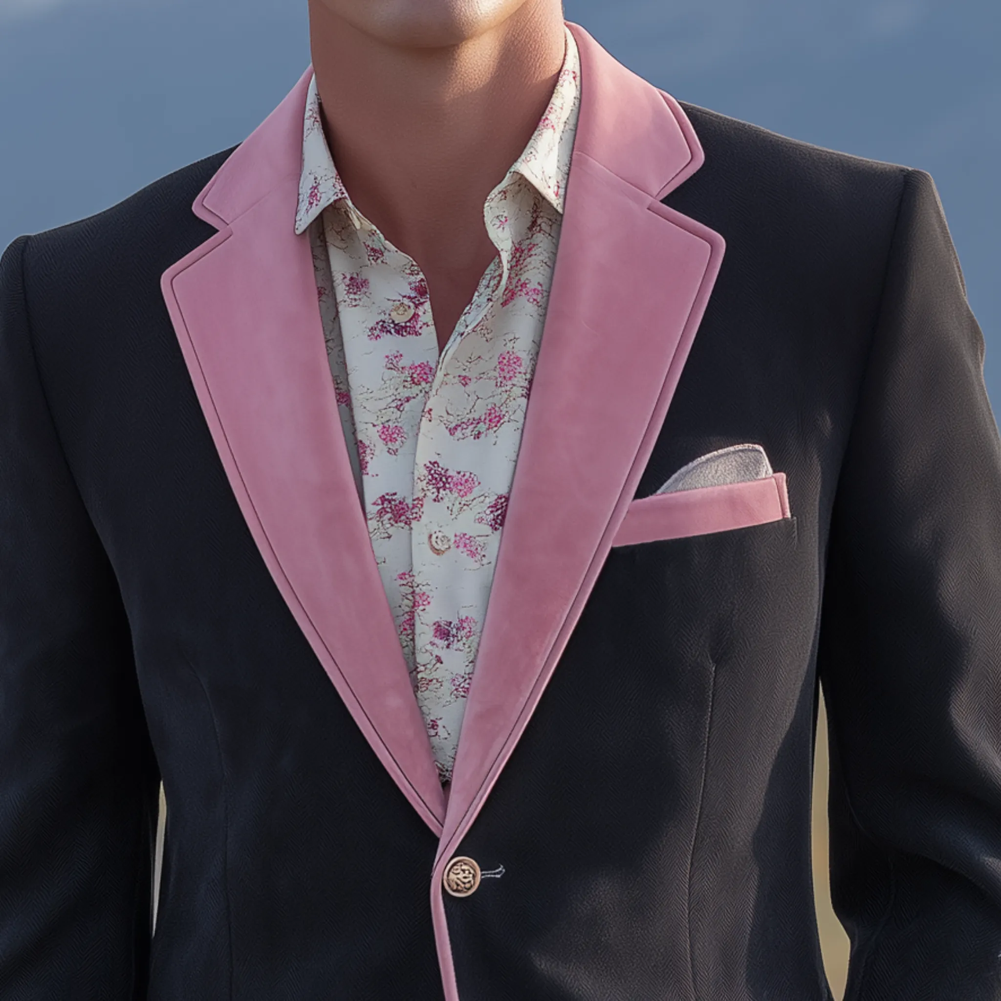 Men's Classic Retro Western Style Pink Suede And Cotton Blend Embroidered Single-breasted Blazer MTA2652H0K sold by Manly product image thumbnail 4