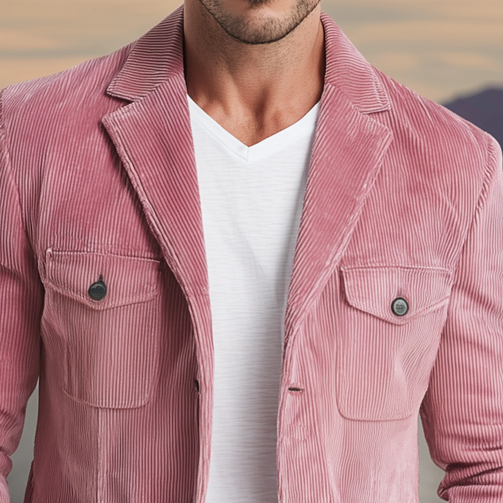 Men's Classic Casual Western Style Pink Corduroy Multi-pocket Single-breasted Blazer MTA2535H1K sold by Manly product image thumbnail 4