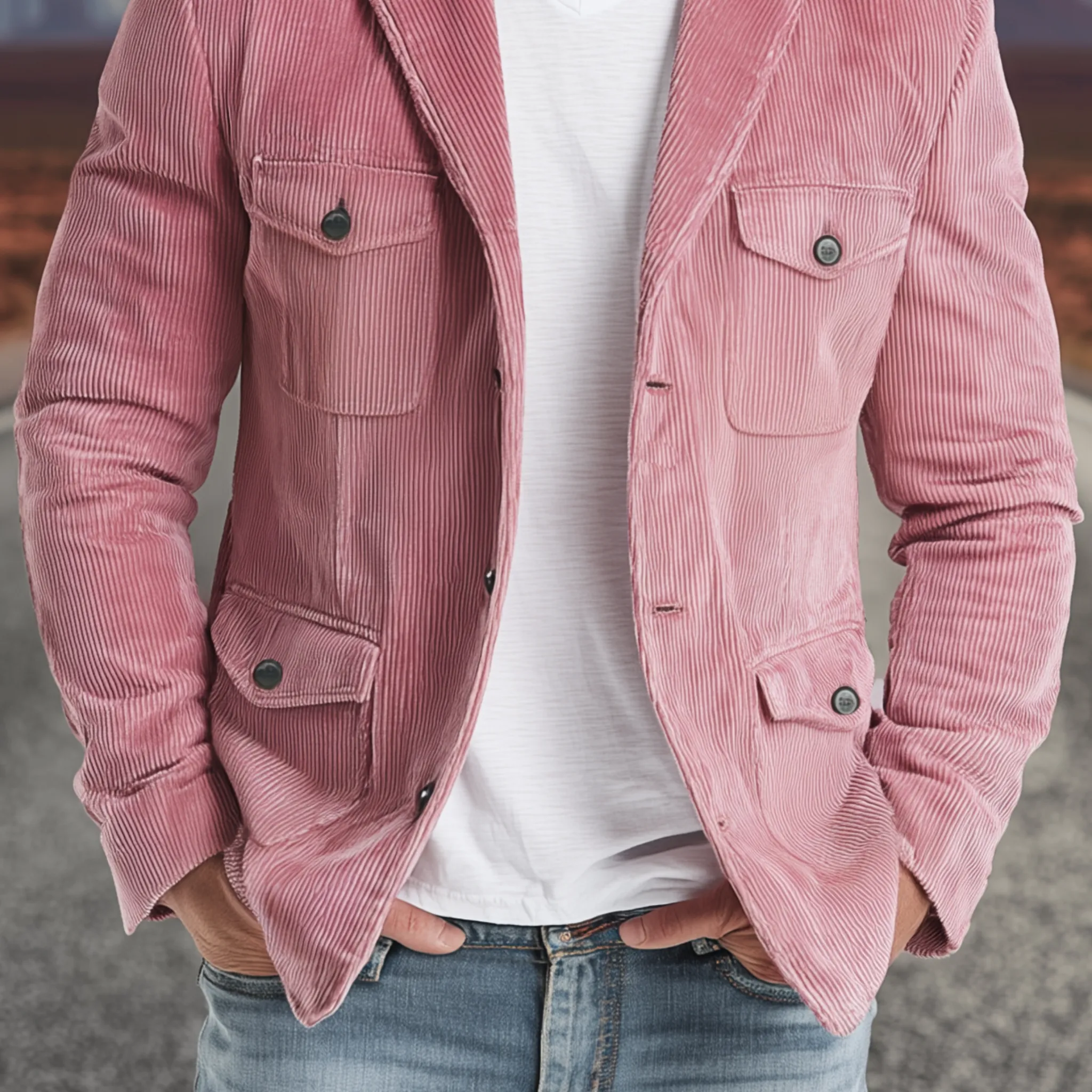 Men's Classic Casual Western Style Pink Corduroy Multi-pocket Single-breasted Blazer MTA2535H1K sold by Manly product image thumbnail 5