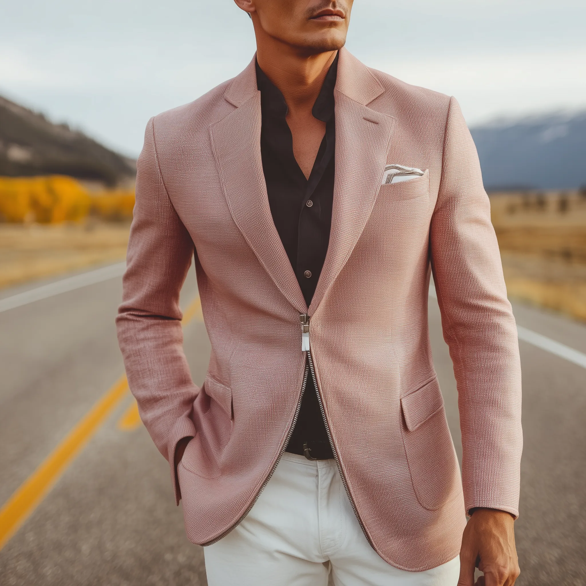 Men's Classic Casual Cotton Blend Textured Fabric Zipper Placket Slim Fit Blazer MTA2651H8K sold by Manly product image thumbnail 2