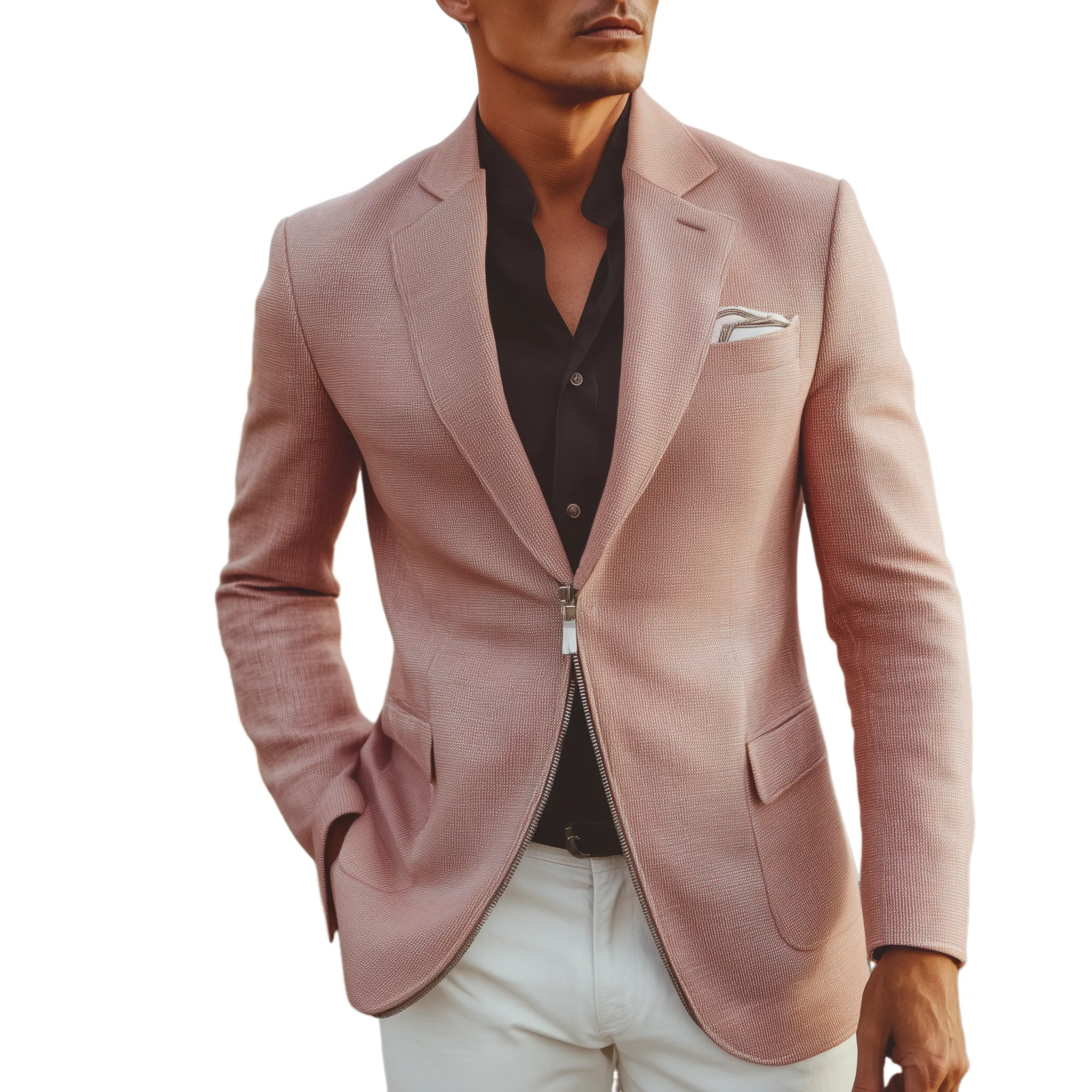 Men's Classic Casual Cotton Blend Textured Fabric Zipper Placket Slim Fit Blazer MTA2651H8K sold by Manly