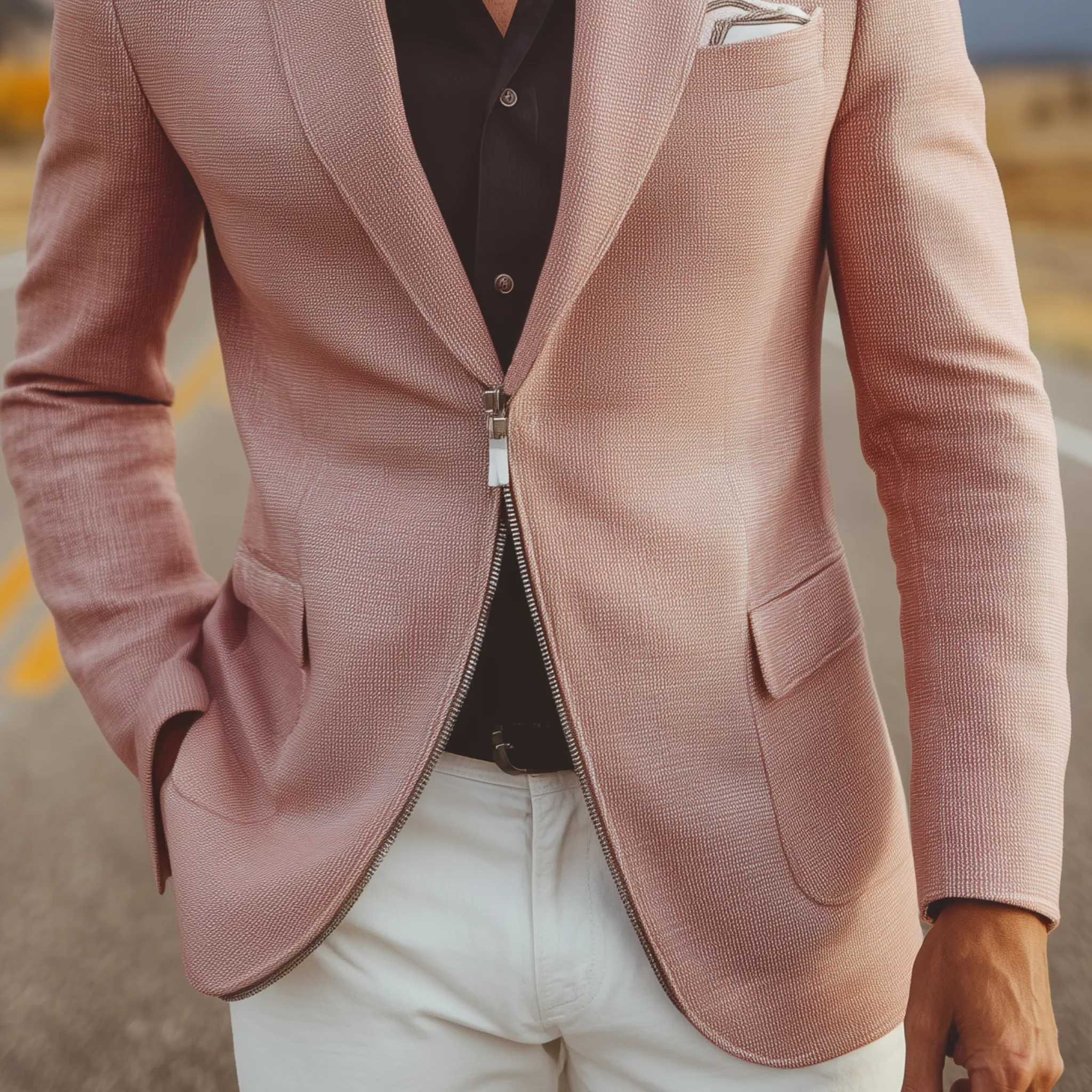 Men's Classic Casual Cotton Blend Textured Fabric Zipper Placket Slim Fit Blazer MTA2651H8K sold by Manly product image thumbnail 4