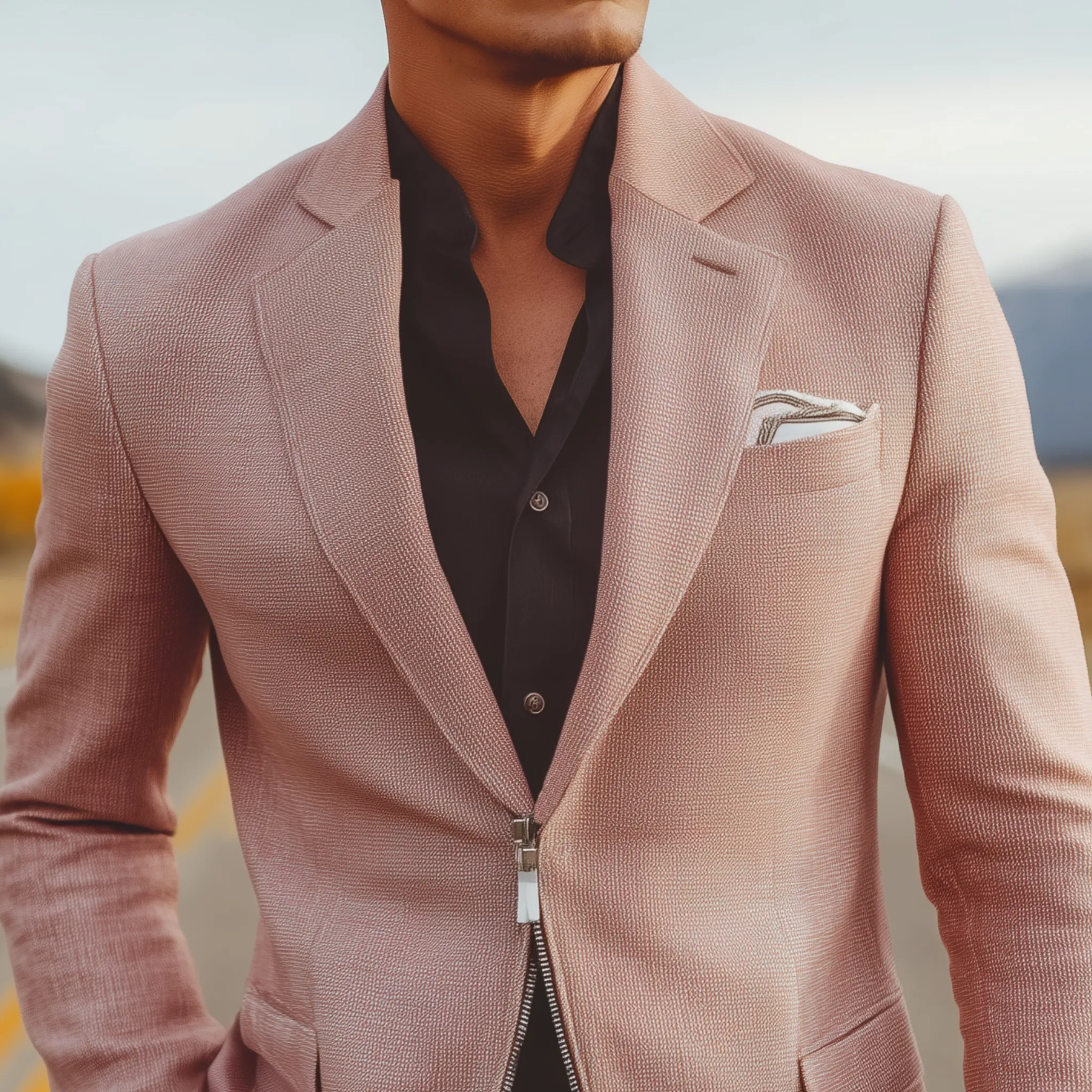 Men's Classic Casual Cotton Blend Textured Fabric Zipper Placket Slim Fit Blazer MTA2651H8K sold by Manly product image thumbnail 3