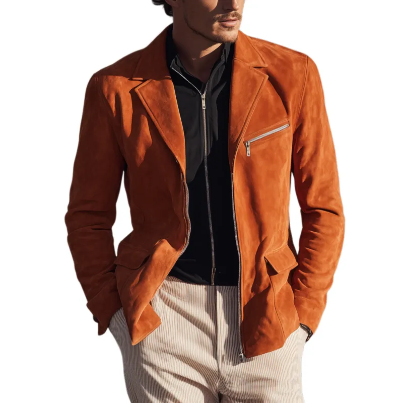 Men's Classic Casual Suede Zip-up Slim-fit Blazer MTA2603H7K sold by Manly