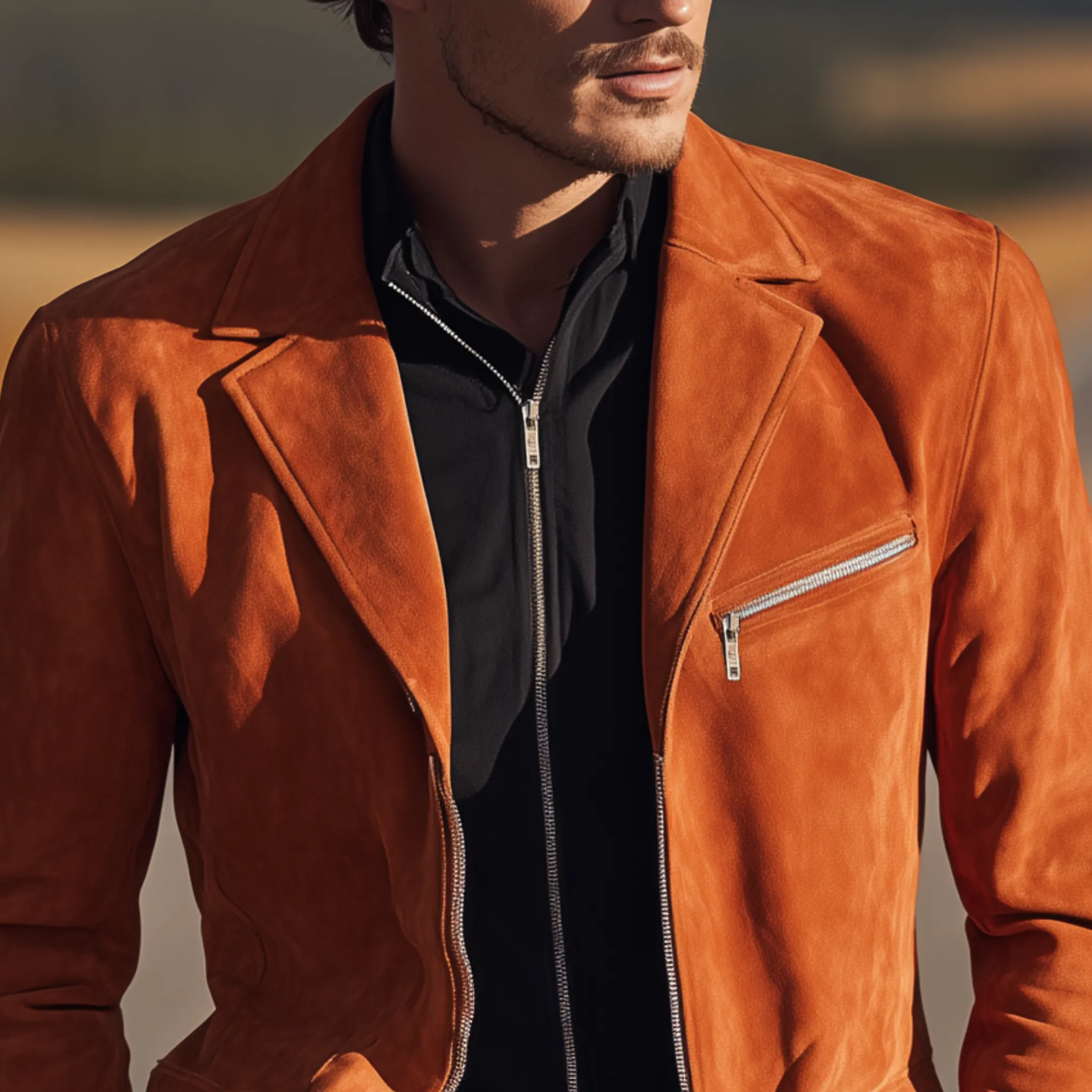 Men's Classic Casual Suede Zip-up Slim-fit Blazer MTA2603H7K sold by Manly product image thumbnail 4