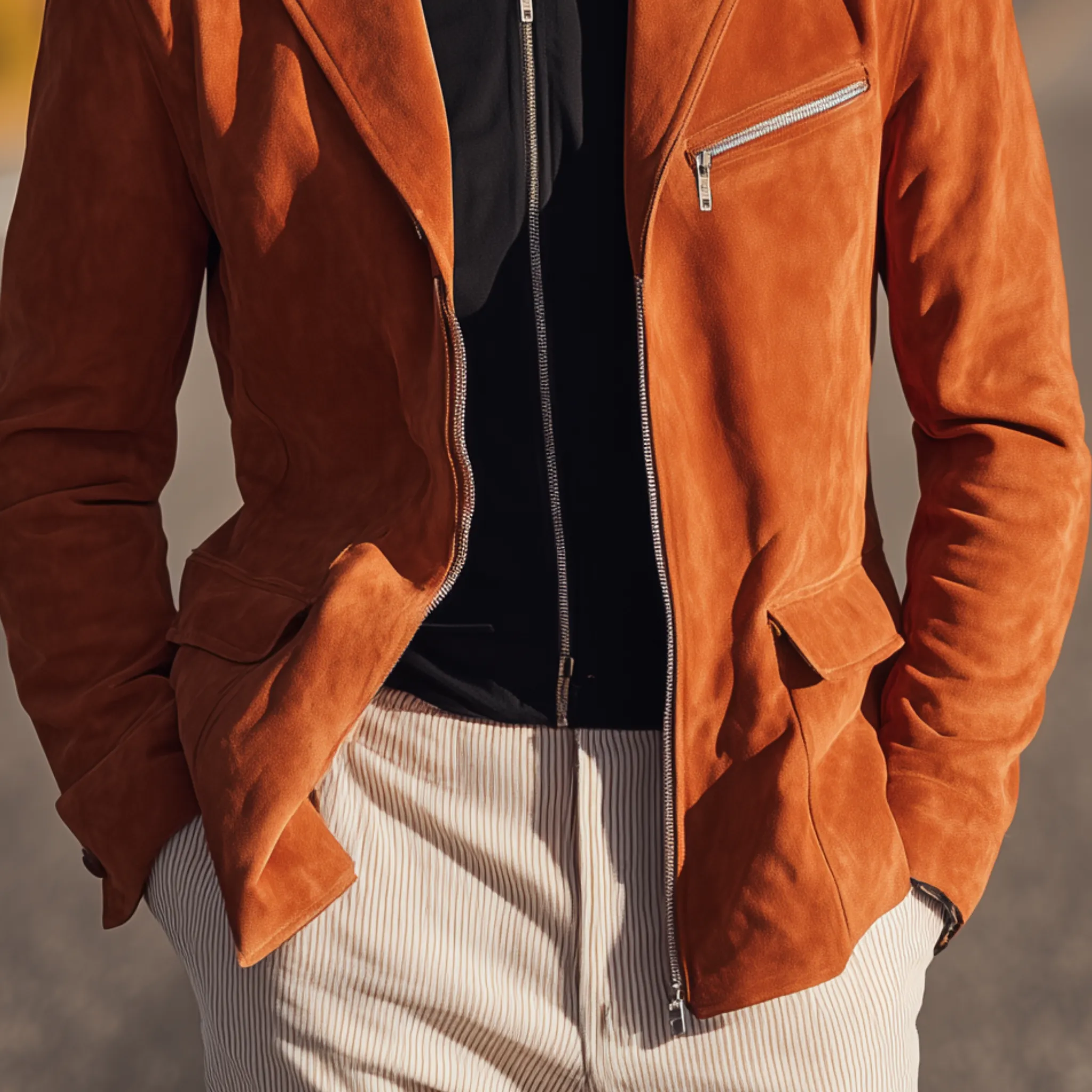 Men's Classic Casual Suede Zip-up Slim-fit Blazer MTA2603H7K sold by Manly product image thumbnail 5