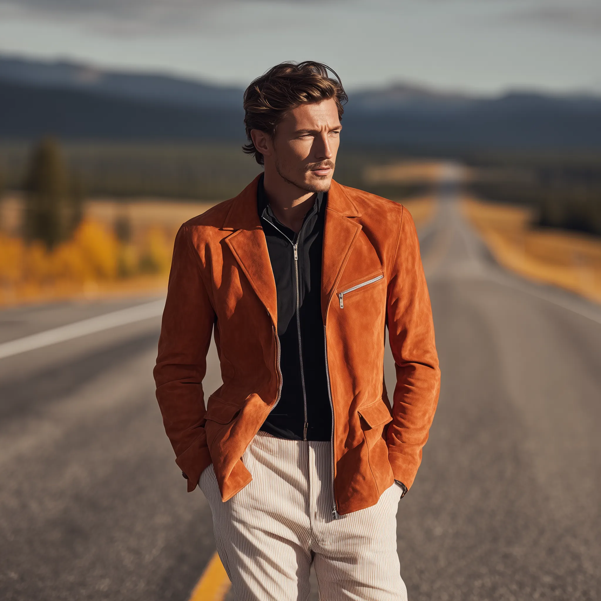 Men's Classic Casual Suede Zip-up Slim-fit Blazer MTA2603H7K sold by Manly product image thumbnail 3