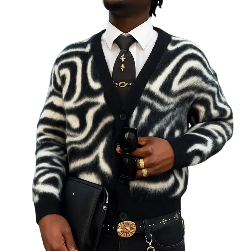 Men's Classic V-Neck Zebra Pattern Knit Cardigan MTA2672H6U sold by Manly