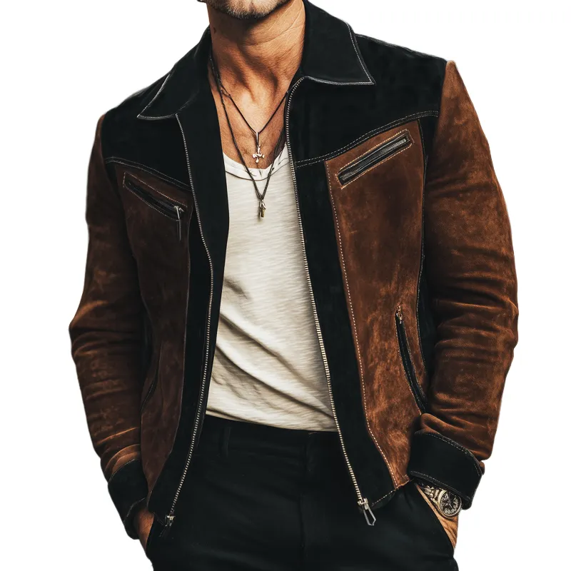 Men's Vintage Suede Colorblock Zip-Up Jacket MTA2675H0U sold by Manly