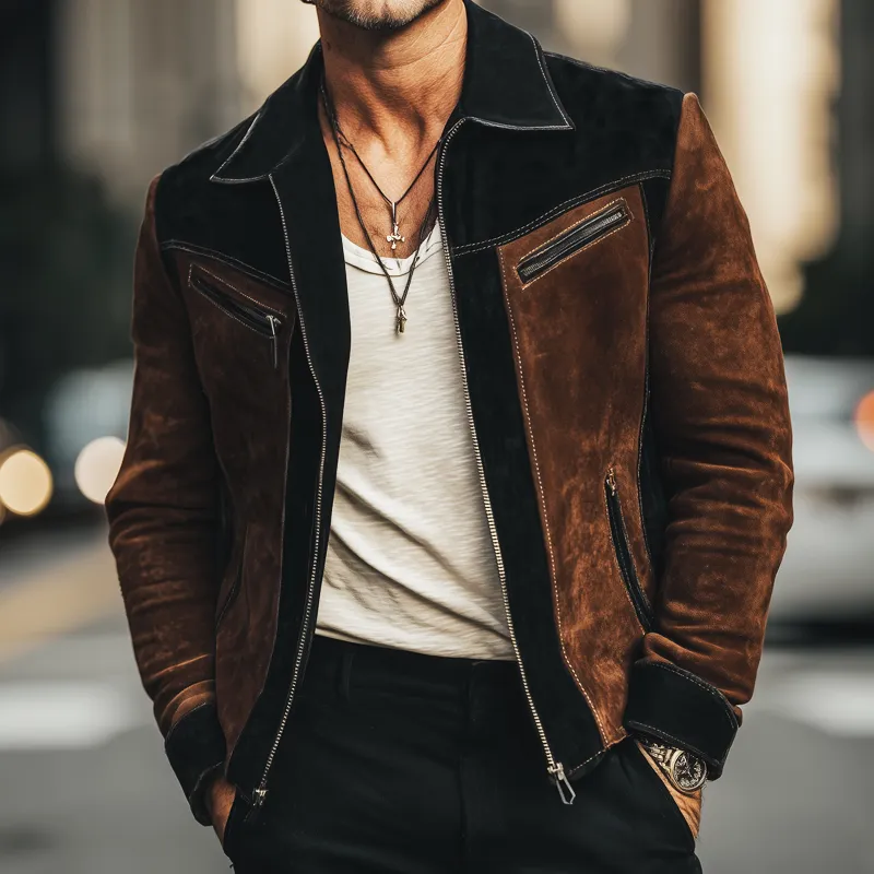 Men's Vintage Suede Colorblock Zip-Up Jacket MTA2675H0U sold by Manly product image thumbnail 2