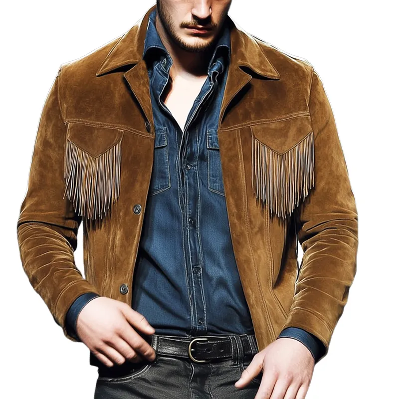 Men's Vintage Suede Fringe Button Jacket MTA2617H3U sold by Manly