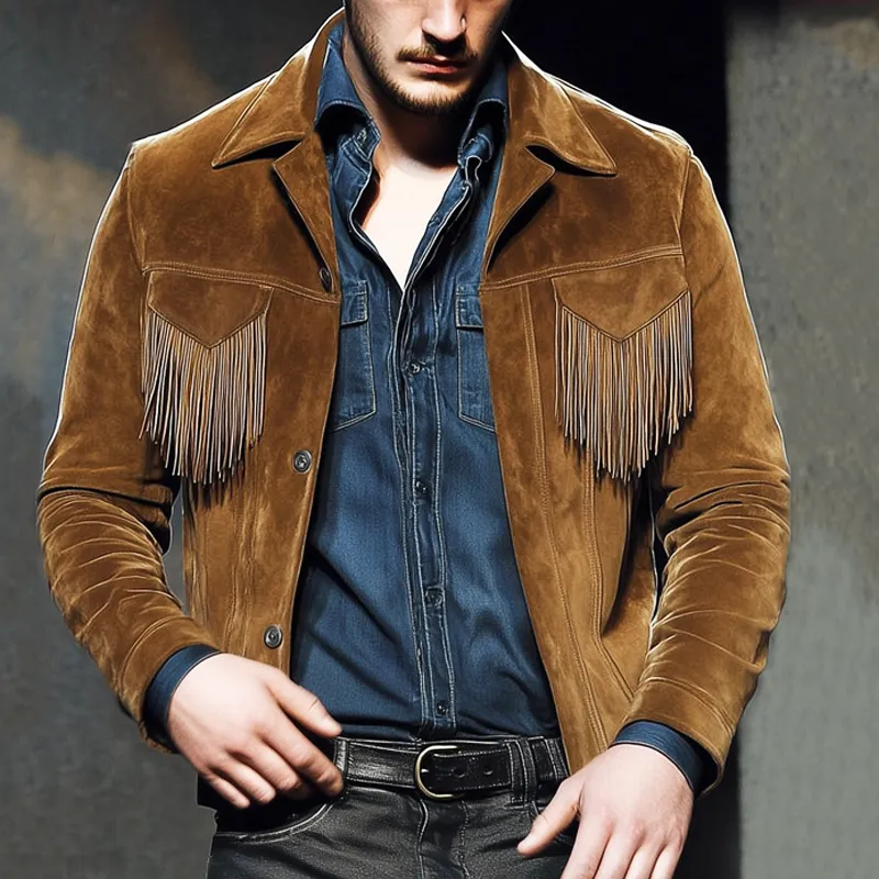 Men's Vintage Suede Fringe Button Jacket MTA2617H3U sold by Manly product image thumbnail 2