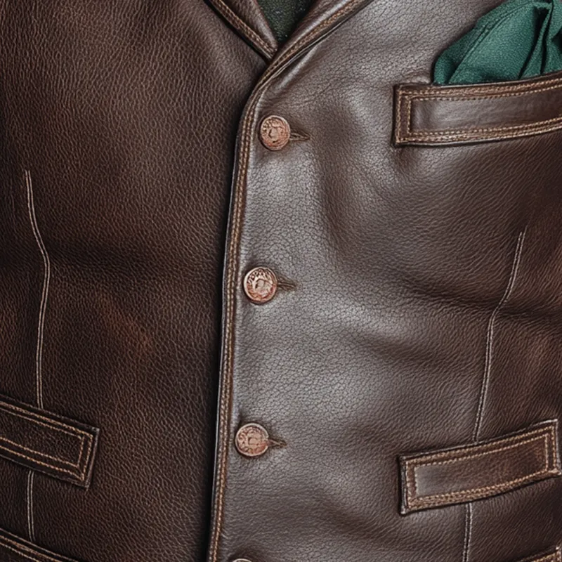 Men's Vintage Faux Pocket Textured Faux Leather Vest MTA2685H5P sold by Manly product image thumbnail 3