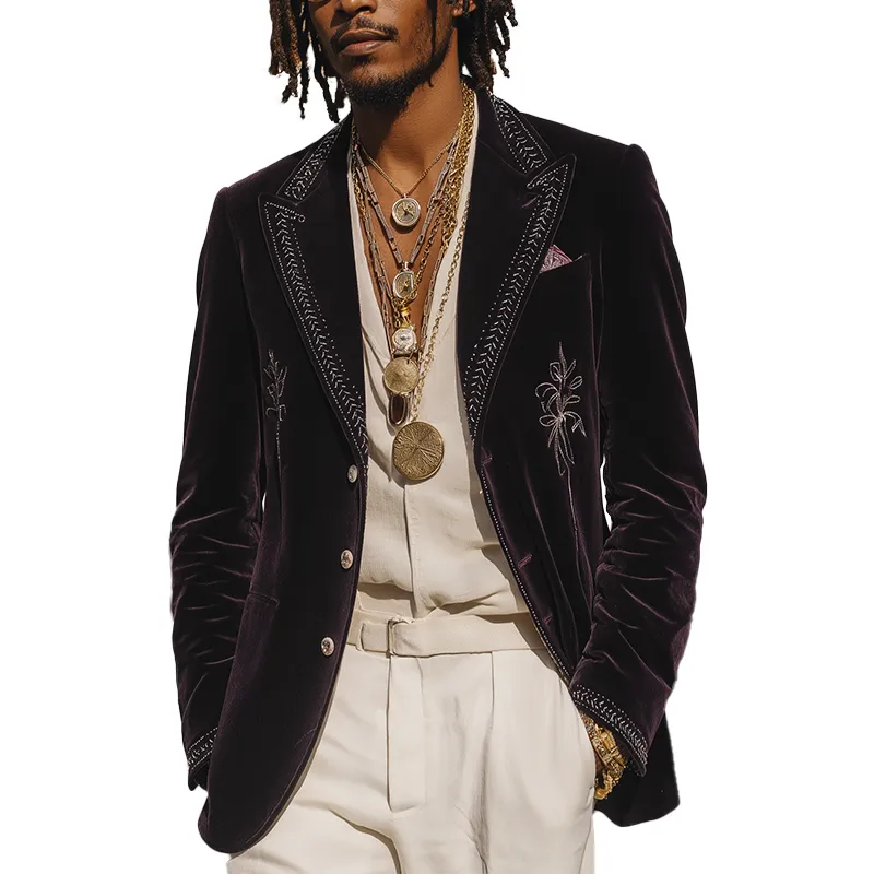 Men's Retro Simple Embroidered Velvet Blazer MTA2698H8P sold by Manly