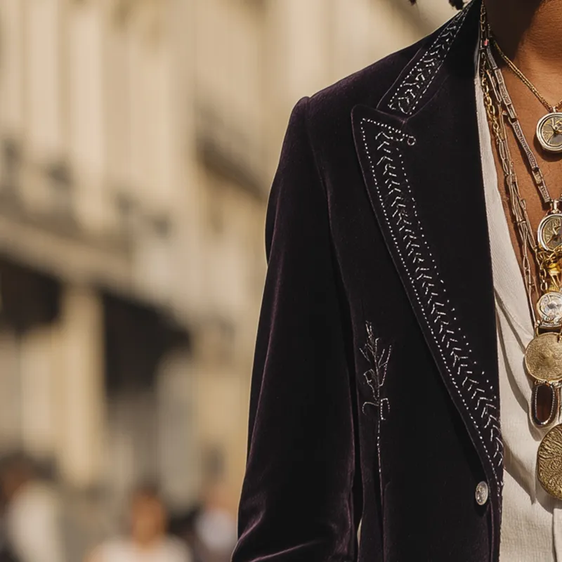 Men's Retro Simple Embroidered Velvet Blazer MTA2698H8P sold by Manly product image thumbnail 3