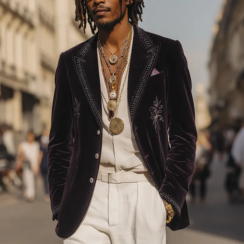 Men's Retro Simple Embroidered Velvet Blazer MTA2698H8P sold by Manly product image thumbnail 2