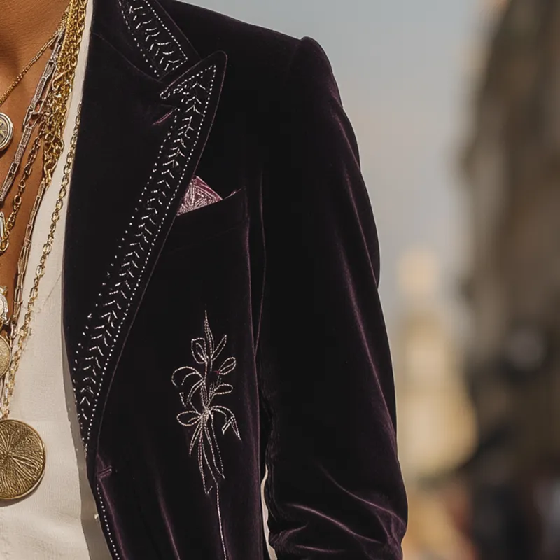 Men's Retro Simple Embroidered Velvet Blazer MTA2698H8P sold by Manly product image thumbnail 4