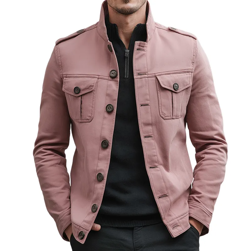 Men's Vintage Casual Cotton Stand Collar Shirt Jacket MTA2532H6TO sold by Manly