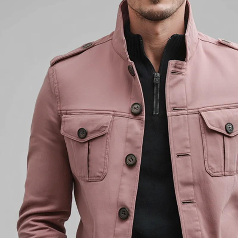 Men's Vintage Casual Cotton Stand Collar Shirt Jacket MTA2532H6TO sold by Manly product image thumbnail 3