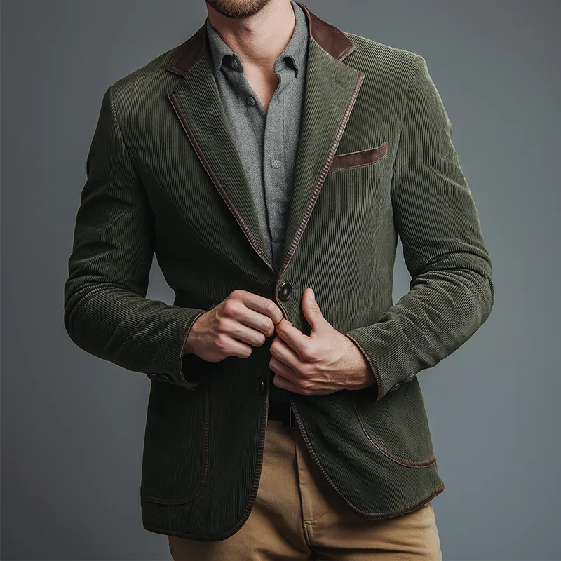 Men's Vintage Casual Corduroy Leather Blazer MTA2511H7TO sold by Manly product image thumbnail 2