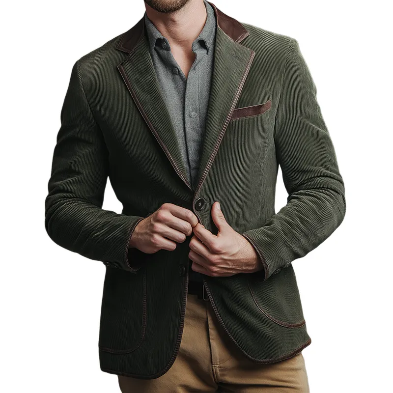 Men's Vintage Casual Corduroy Leather Blazer MTA2511H7TO sold by Manly