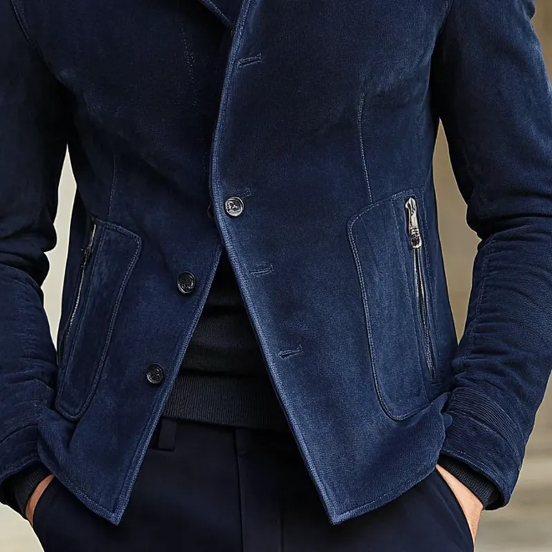 Men's Solid Faux Suede Lapel Zip-Up Jacket MTA2658H4X sold by Manly product image thumbnail 2