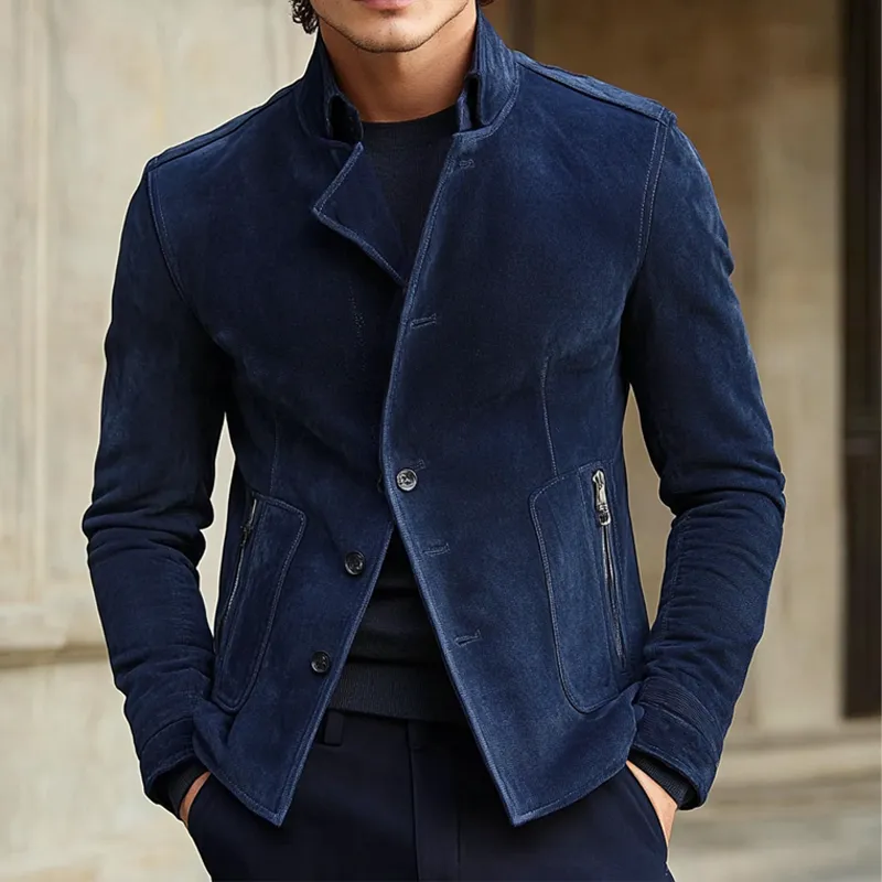 Men's Solid Faux Suede Lapel Zip-Up Jacket MTA2658H4X sold by Manly product image thumbnail 4